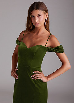 Azazie Shay Bridesmaid Dresses Olive Sheath Off the Shoulder Velvet Convertible Dress image5