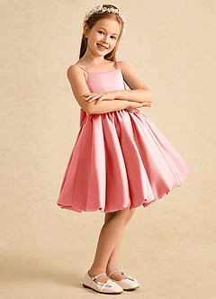 Azazie Davine vestidos de niña de las flores Vestido de Coral de Satin Mate de Corte En A con Tirante Espagueti image6