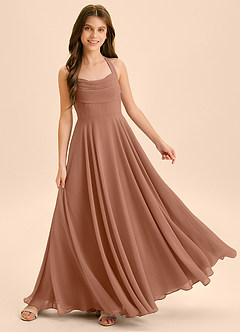 Azazie Kady Junior Robe Trapèze en Mousseline de soie Encolure en Forme de Cœur Bronze image4