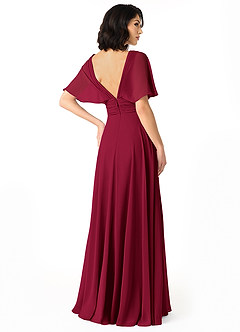 Azazie Pamela Bridesmaid Dresses Burgundy A-Line V-Neck Pleated Chiffon Dress image2