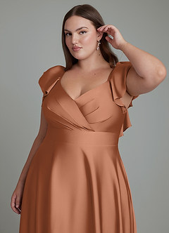 Azazie Leilani Bridesmaid Dresses Bronzer A-Line Ruched Stretch Satin Dress image12