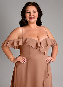Azazie Lyra Brautjungfernkleider Wandelbar A-Linie Cabrio Chiffon Kleid Bronzer image7