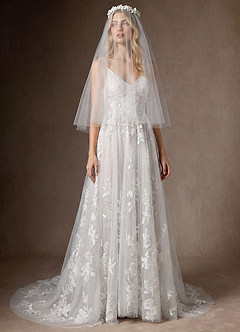 front Garden Flower Crown Waist Length Veil