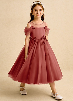 Azazie Juni Flower Girl Dresses Terracotta Ball-Gown Pleated Tulle Dress image6