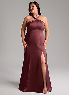 Azazie Rue Bridesmaid Dresses Merlot A-Line Pleated Stretch Satin Dress image10
