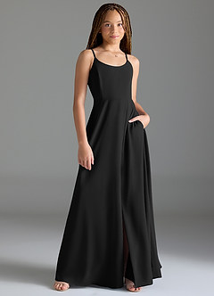Azazie Moira Junior A-Linie mit Taschen Chiffon Kleid Schwarz image1