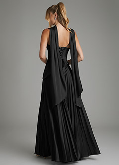 Azazie Stephanie Vestidos de damas de honor Vestido Negro de Satén Elástico de Línea A con Corsé image9
