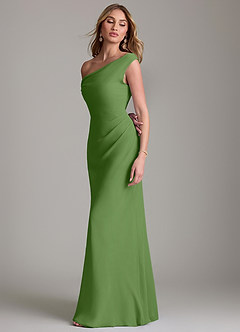 Azazie Emerson Bridesmaid Dresses Basil Sheath Off the Shoulder Chiffon Dress image6