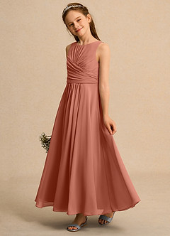 Azazie Ducky Junior Formal vestidos de niña de las flores Vestido de Mai Tai de Gasa de Corte En A con Plisado image5