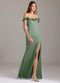 Azazie Callie Brautjungfernkleider Wandelbar A-Linie Gestreift Stretch-Satin Kleid Matcha image6