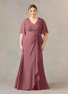 Azazie Carson Mother of the Bride Dresses Desert Rose A-Line V-Neck Lace Chiffon Dress image6