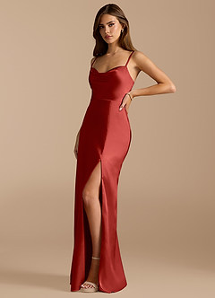 Azazie Erma Sprzedaż ostateczna Linia A Rozcięcie z boku Metaliczny satynowy Do ziemi Sukienka image4