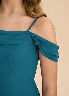 Azazie Anselie Junior Ink Blue A-Line Off the Shoulder Chiffon Dress image8