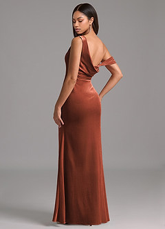 Azazie Madelyn Bridesmaid Dresses Terracotta Sheath One Shoulder Velvet Dress image5