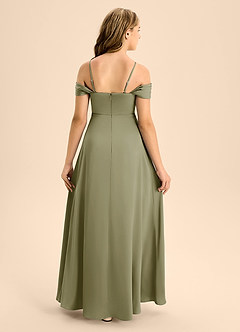 Azazie Anselie Junior Pistachio A-Line Off the Shoulder Stretch Satin Dress image2