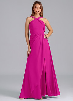 Azazie Mianna Jurken voor bruidsmeisjes Jurk van Chiffon met A-Lijn Geplooid Fuchsia image1