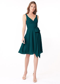 Azazie Diana Final Sale Pine A-Line Pleated Chiffon Dress image1