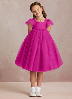 Azazie Kalio Flower Girl Dresses Fuchsia A-Line with Sleeves Tulle Dress image2
