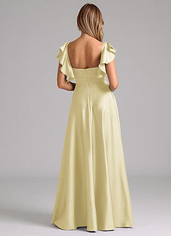 Azazie Leilani Bridesmaid Dresses Lemon Sorbet A-Line Ruched Stretch Satin Dress image2