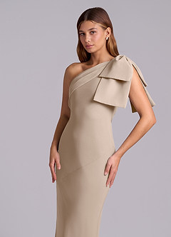 Azazie Yuanna Bridesmaid Dresses Taupe Mermaid One Shoulder Chiffon Dress image7