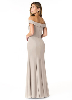 Azazie Lecia Bridesmaid Dresses Frost Empire Off-The-Shoulder Pleated Chiffon Convertible Dress image4
