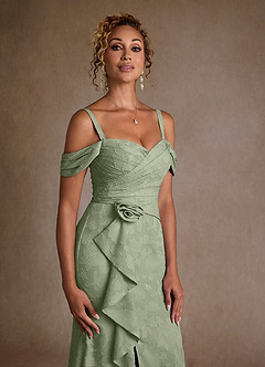 Azazie Irene 신부의 어머니 드레스 A라인 오프 더 숄더 플로럴 번아웃 플로어 길이 드레스 image7