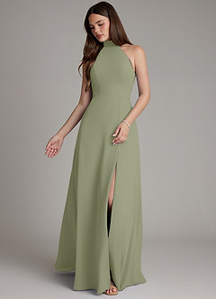 Azazie Myra Bridesmaid Dresses Pistachio A-Line High Neck Chiffon Dress image4