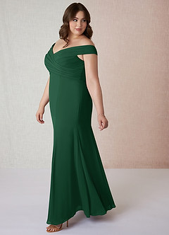 Azazie Lecia Bridesmaid Dresses Dark Green Empire Off-The-Shoulder Pleated Chiffon Convertible Dress image10