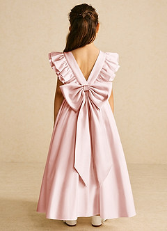 Azazie Piglette Blumenmädchenkleider A-Linie Schleifen Matte Satin Kleid Zartrosa image1