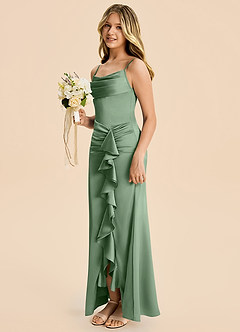Azazie Rosalia Junior Robe Fourreau en Satin extensible Plissée Matcha image3