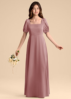 Azazie Briar Junior Vestido de Rosa Polvorienta de Satén Elástico de Corte en A con Lazo image5
