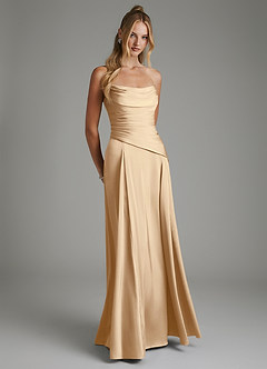 Azazie Gabriela Bridesmaid Dresses Champagne A-Line Corset Stretch Satin Dress image8