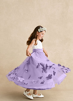 Azazie Vi Blumenmädchenkleider A-Linie ärmellos Tüll Kleid Flieder image2