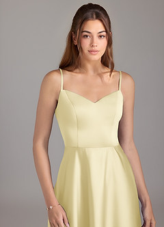 Azazie Marley Brautjungfernkleider Wandelbar A-Linie Schulterfrei Stretch-Satin Kleid Zitronensorbet image2