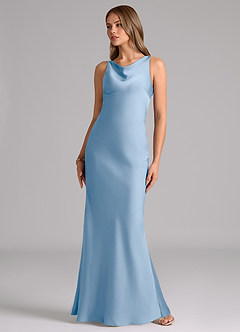 Azazie Allettie Bridesmaid Dresses Powder Blue Mermaid Stretch Satin Dress image5