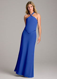 Azazie Keisha Bridesmaid Dresses Royal Blue Sheath Chiffon Dress image5