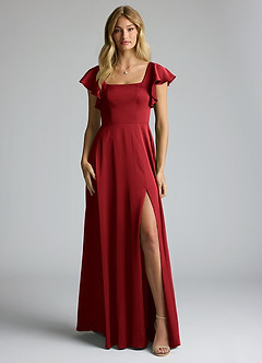 Azazie Bondi Bridesmaid Dresses Scarlet A-Line Bow Stretch Satin Dress image5