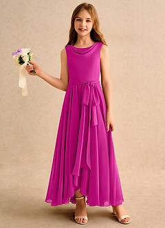 Azazie Wonderland Girls Formal Venta Final Vestido de Fucsia de Gasa de Corte en A con Plisado image1
