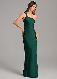 Azazie Monroe Brautjungfernkleider Meerjungfrau-Linie One-Shoulder Stretch-Satin Kleid Smaragd image5
