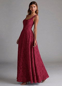 Azazie Amalie Robes de demoiselle d'honneur Robe Trapèze en Blumen-Burnout Plissée Bourgogne image3