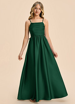 Azazie Kai Junior A-Linie Plissee Stretch-Satin Kleid Dunkelgrün image3