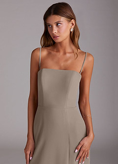 Azazie Wren Bridesmaid Dresses Taupe A-Line Side Slit Chiffon Convertible Dress image6