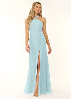 Azazie Rue Bridesmaid Dresses Sea Glass A-Line Halter Chiffon Dress image1