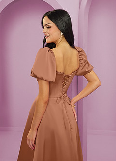 Barbie ♥ Azazie Final Sale Bronzer A-Line Ruched Stretch Satin Dress image6