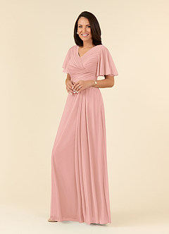 Azazie Emmeline Mother of the Bride Dresses Rosette A-Line V-Neck Pleated Mesh Dress image3