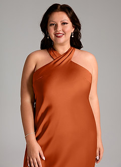 Azazie Doretta Bridesmaid Dresses Burnt Orange Mermaid Pleated Stretch Satin Dress image11