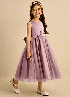 Azazie Malva Flower Girl Dresses Dusty Rose Ball-Gown Bow Tulle Dress image6