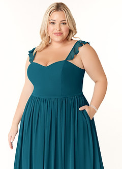 Azazie Metz Bridesmaid Dresses Ink Blue A-Line Sweetheart Ruched Chiffon Dress image11