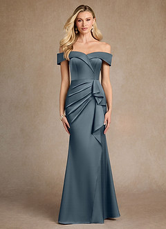 Azazie Laredo Mère de la mariée Robes Robe Sirène en Satin extensible Épaule décolletée Violet Crépusculaire image1