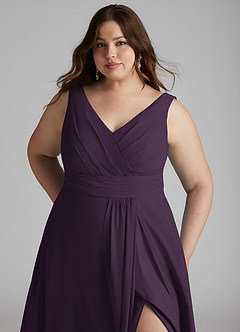 Azazie Karina Bridesmaid Dresses Plum A-Line Pleated Chiffon Dress image11
